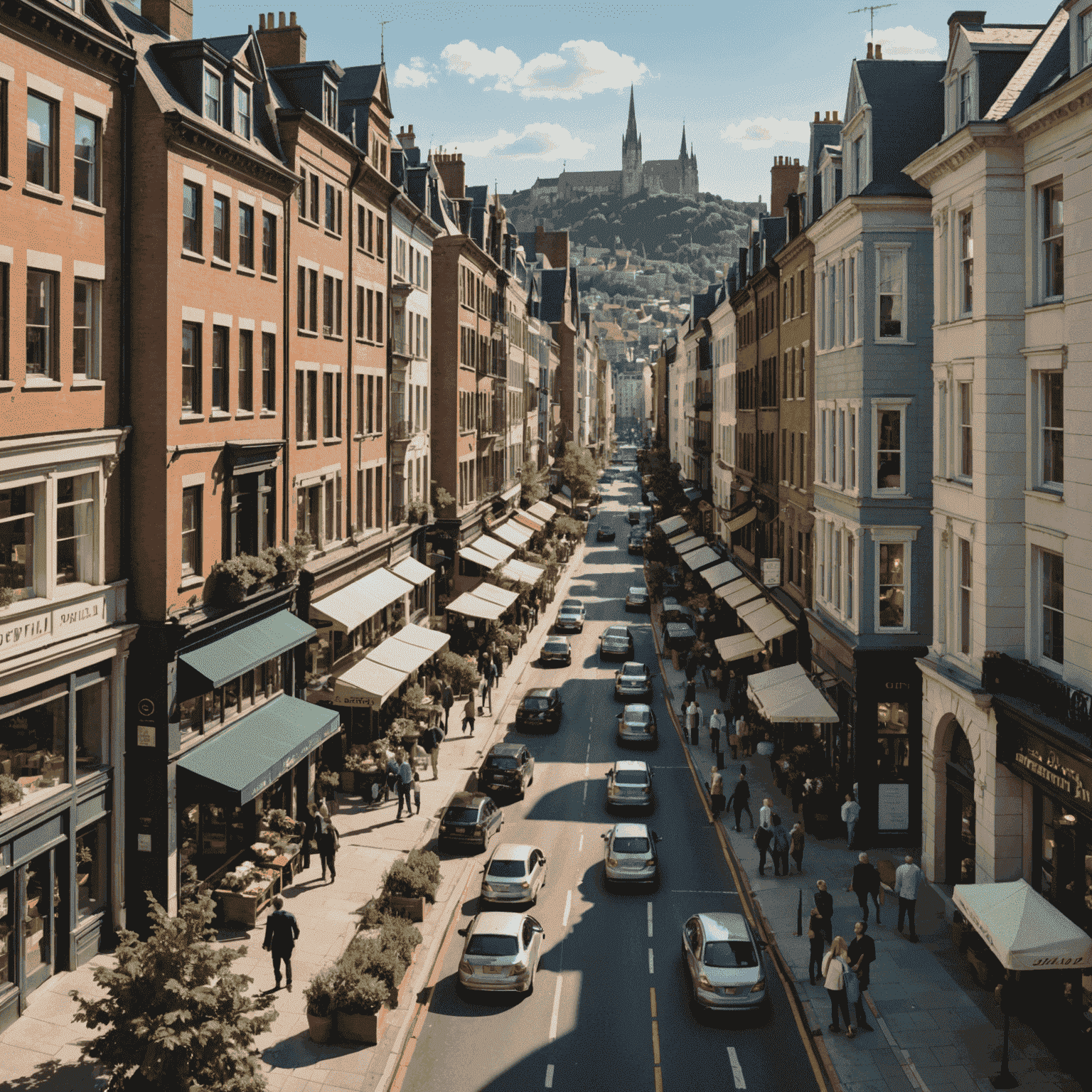 A split image showing a bustling expensive metropolis on one side and a charming affordable small town on the other, illustrating the contrast between high-cost and budget-friendly living