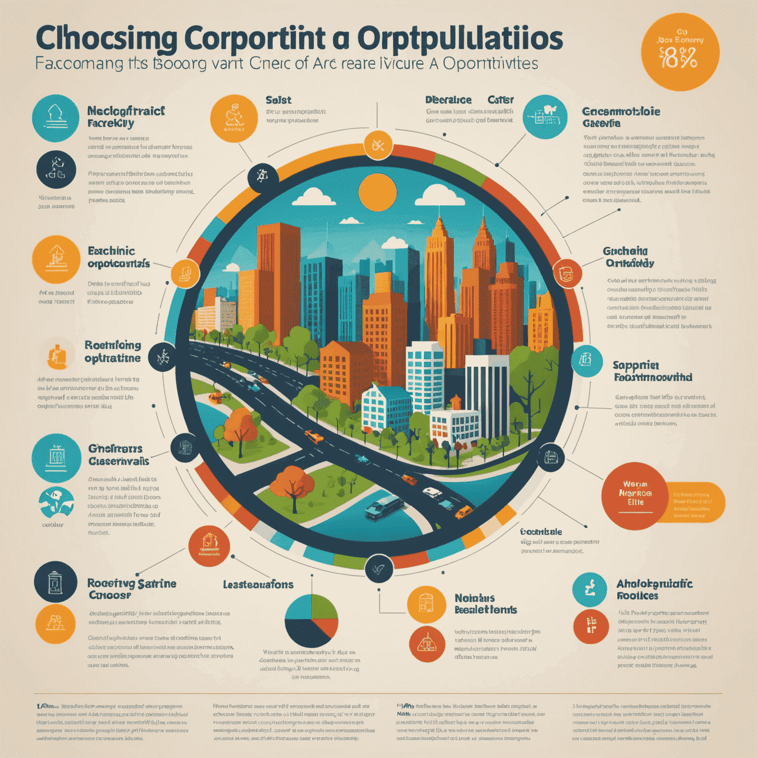 Infographic showing various factors to consider when choosing a city for career opportunities, including job market, cost of living, quality of life, and cultural aspects