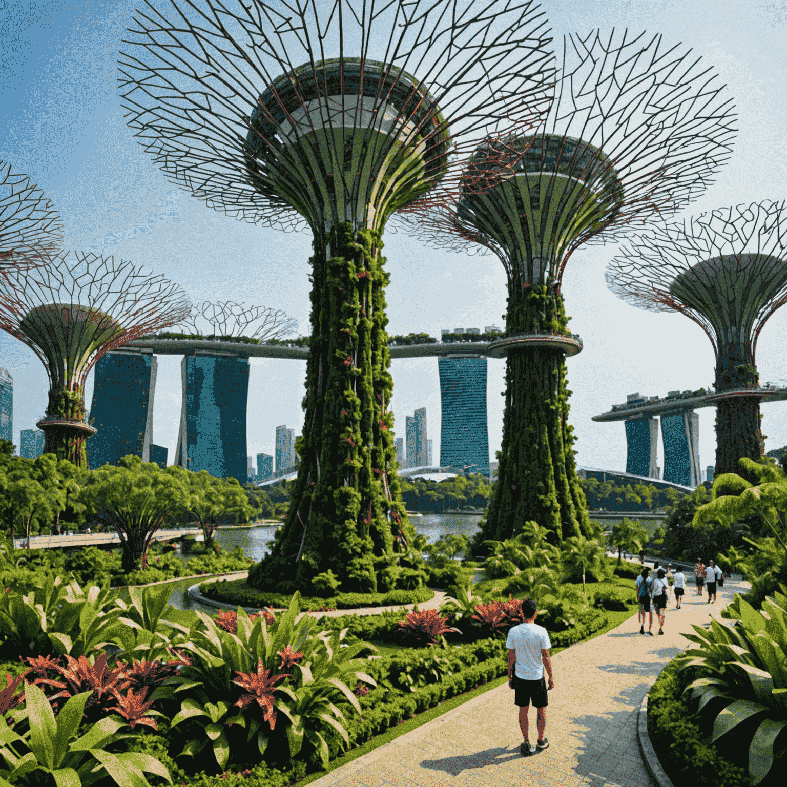 Singapore's Gardens by the Bay with Supertrees and the Marina Bay Sands in the background